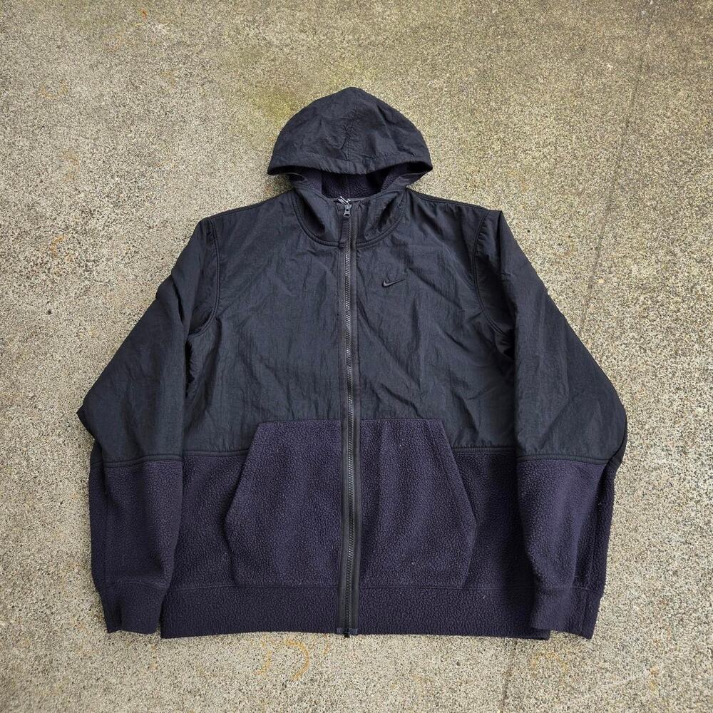 Vtg Y2k NIKE Tonal Swoosh Logo Outdoors Nylon Fleece Hooded Zip Up Jacket M